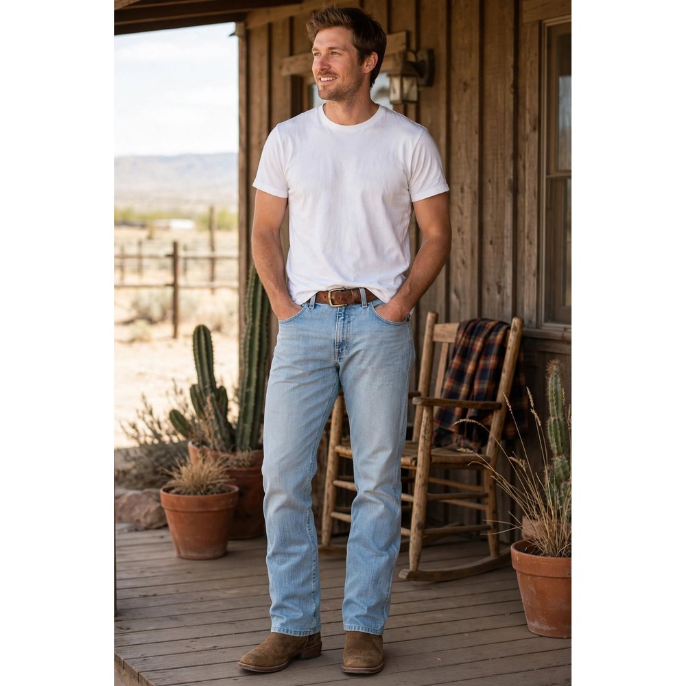 Wrangler Mens 32x34 Retro Relaxed Boot Cut Jeans Light Blue Denim